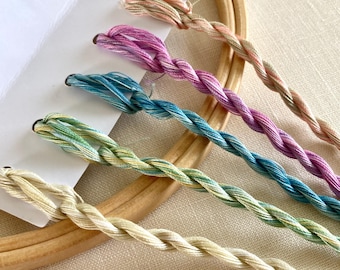 Variegated Perle Cotton Embroidery Thread: Pastel Shades, Fine Size 16
