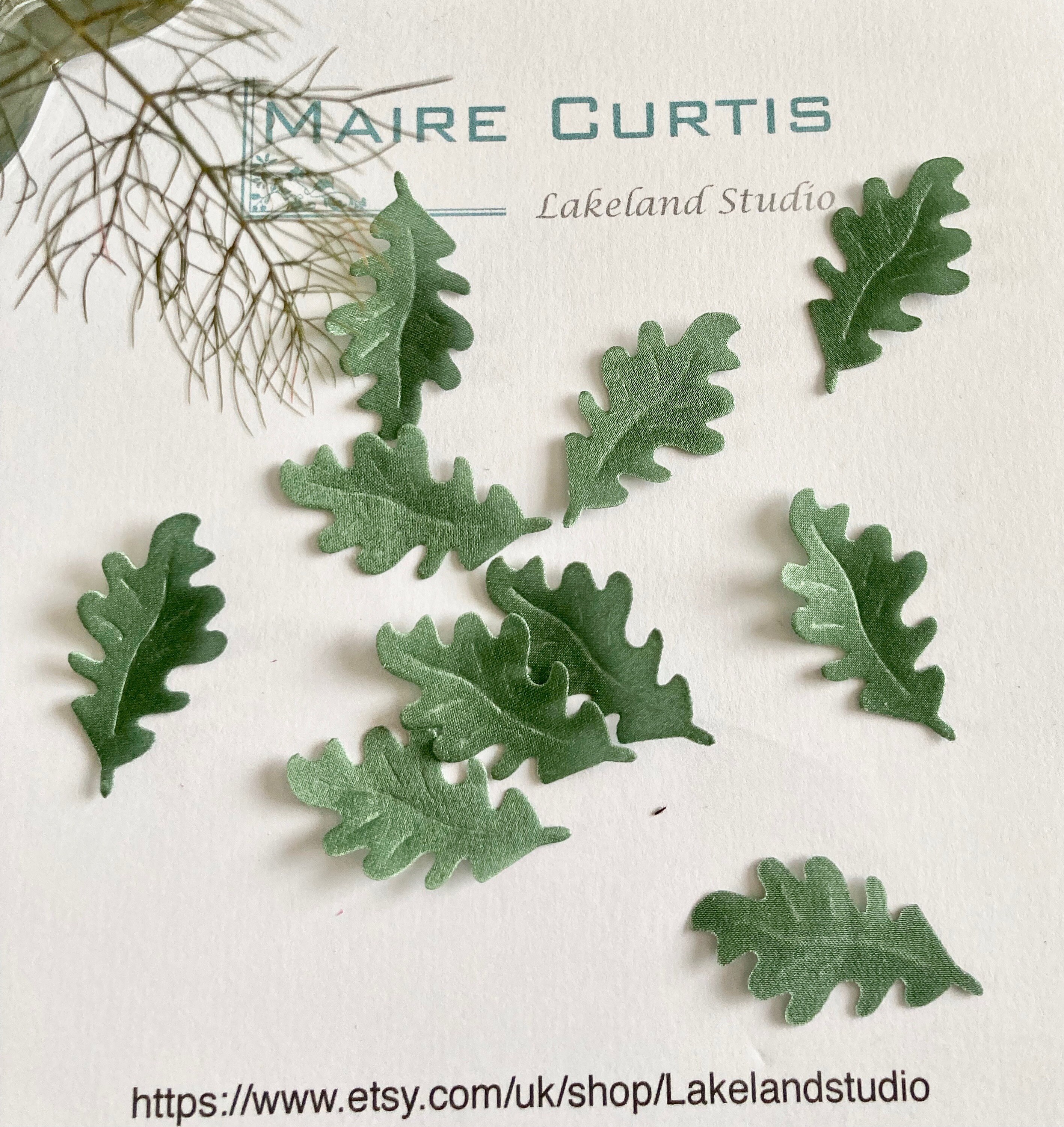 Silk Satin Oak Leaves Green Fabric Leaves Silk Leaves Etsy UK