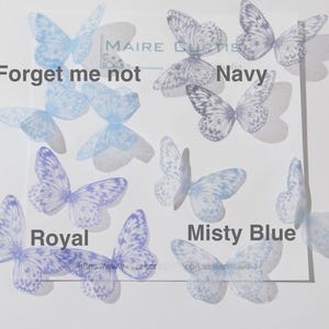 Silk hand printed sew on butterflies in shades of blue available in two sizes