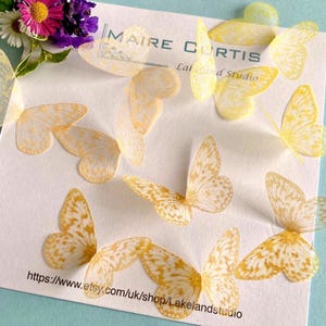 Hand printed Silk Organza butterflies in shades of yellow, available in two sizes
