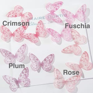 Hand Printed Silk Organza Butterflies: Pink & Crimson Embellishments