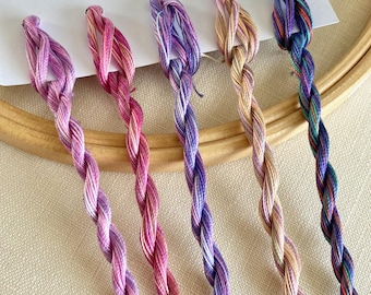 Variegated Cotton Hand Embroidery Thread Fine Perle 16 in five violet shades