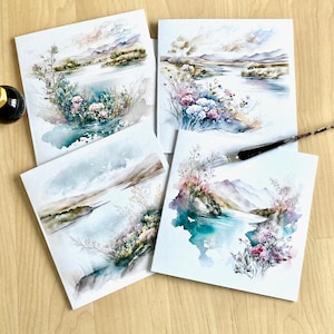 Lakeside Flowers Notizkarten-Set 4, Jede Anlass-Notizkarte Geschenkset 6x6 Karte mit weißen Umschlägen.