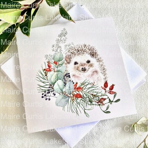 Winter-Igel Festtagskarten. 4er Pack süße 15,5 x 15 cm Blankokarten mit Umschlägen.