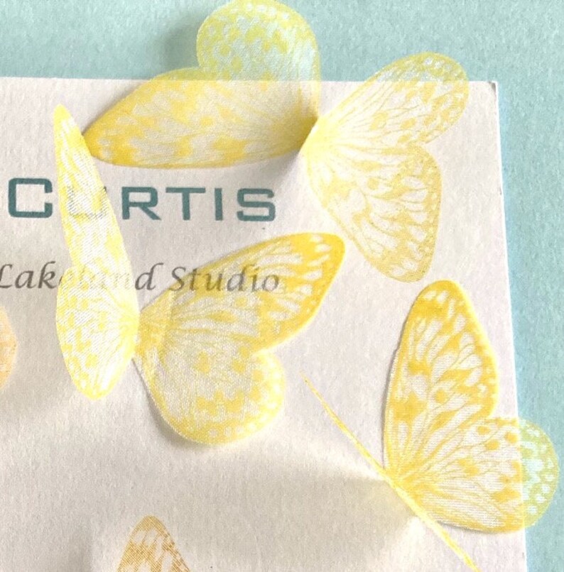 Delicate hand printed silk organza butterflies in Lemon