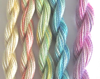 Variegated Embroidery Thread. Fine Perle 16 Pastels, variegated hand embroidery thread
