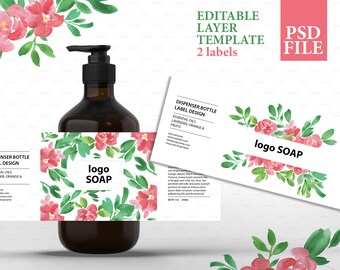 Soap label design, cosmetic label template, product packaging template, botanical label design, watercolor packaging design, soap packaging