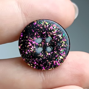 Juego de botones con purpurina camaleón / Diseño exclusivo para ropa / Botones de diseño únicos con efecto arcoíris negro / Botones de costura brillantes de 10, 12, 15, 20 y 25 mm