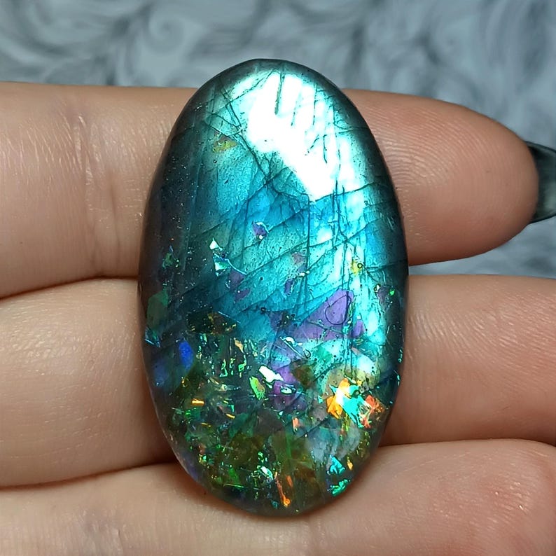 Spectrolite Blue Blue Labradorite cabochon Spectrolite gemstone Oval Chatoyant shining ...