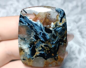 Pietersite naturale AAA+ con cabochon di quarzo trasparente Gemma sciolta Colore blu nero Pietra preziosa di forma rettangolare Dimensioni del ciondolo Raro da collezione 44 x 35 mm