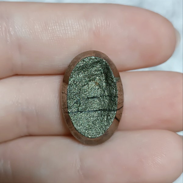 Druzy Pyrite cabochon Oval half-rough cab Loose gem Natural gemstone Gold Apache stone Collectible Healing talisman Ring size 23x15x6 mm