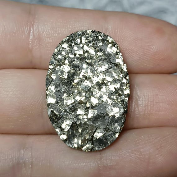 Druzy Pyrite cabochon Oval rough cab Loose gem Natural gemstone Gold Apache crystal Collectible Healing money talisman Pendant size 31x21 mm