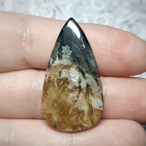 Natural Palmroot Agate cabochon with Pyrite inclusion Teardrop black gold brown colour cab Top grade smooth gemstone Loose gem 37x21 mm