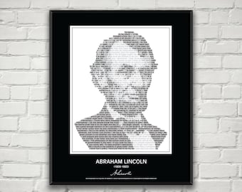 ¡Póster/Lámina con citas de Abraham Lincoln! Retrato de Abe Lincoln creado a partir de citas inspiradoras de Abraham Lincoln. Lámina decorativa para pared con diseño de Lincoln.