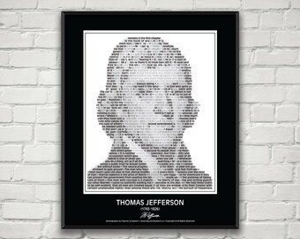 Thomas Jefferson Quotes Print / Poster! Thomas Jefferson Portrait made from inspirational Thomas Jefferson quotes! Wall Art Print Decor.