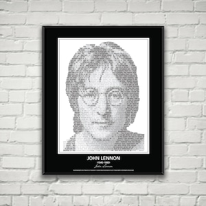 John Lennon Quotes Poster / Print! John Lennon portrait made from inspirational John Lennon quotes! The Beatles Wall Art. John Lennon Art.