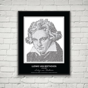Ludwig van Beethoven Quotes Print / Poster!  Beethoven Portrait made from inspirational Beethoven quotes! Beethoven Wall Art Print Decor.