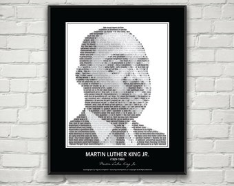 Dr. Martin Luther King Jr. Quotes Print Poster - MLK Portrait made from inspirational Martin Luther King Jr. quotes! MLK Wall Art Print