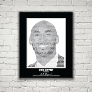 Kobe Bryant Quotes Print / Poster! Kobe Bryant  Portrait made from inspirational Kobe Bryant  quotes! Kobe Bryant Wall Art Print Decor.