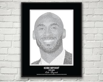 Kobe Bryant Quotes Print / Poster! Kobe Bryant  Portrait made from inspirational Kobe Bryant  quotes! Kobe Bryant Wall Art Print Decor.