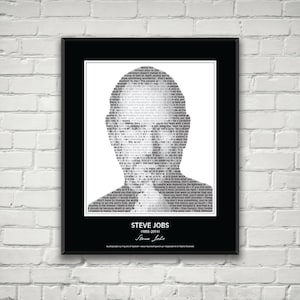 Steve Jobs Quotes Poster! Steve Jobs Portrait made from inspirational Steve Jobs quotes! Steve Jobs Wall Art Print Decor. Apple Computer