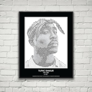 Tupac 2pac Quotes Poster / Print ! Tupac Portrait made from inspirational Tupac quotes! Tupac Wall Art Tupac Print Decor. Rap Music Hip Hop
