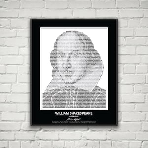 William Shakespeare Quotes Print / Poster! Shakespeare Portrait made from more than 60 inspirational Shakespeare quotes! Wall Art Print.