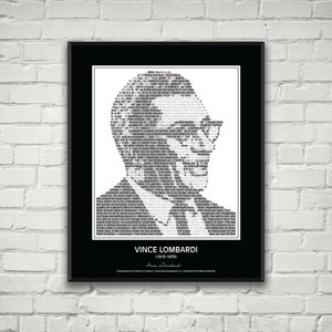 Vince Lombardi Quotes Print / Poster! Vince Lombardi Portrait made from inspirational Vince Lombardi quotes! Green Bay Packers Wall Art.