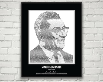 Vince Lombardi Quotes Print / Poster! Vince Lombardi Portrait made from inspirational Vince Lombardi quotes! Green Bay Packers Wall Art.