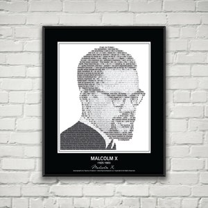 Malcolm X Quotes Print Poster! Malcolm X Portrait made from inspirational Malcolm X quotes. Malcolm X Wall Art. Civil Rights Black History