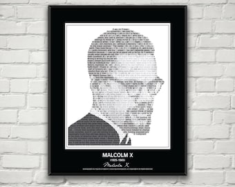 Malcolm X Quotes Print Poster! Malcolm X Portrait made from inspirational Malcolm X quotes. Malcolm X Wall Art. Civil Rights Black History