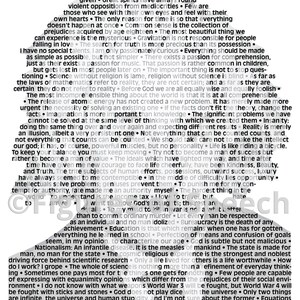 May include: Black and white text on a white background with a quote about the importance of questioning, curiosity, and the search for truth. The text is in a triangular shape with the point at the bottom.
