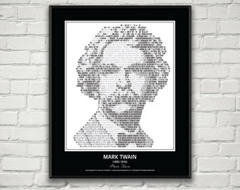 ¡Póster/Lámina con citas de Mark Twain! Retrato de Mark Twain creado a partir de sus citas más divertidas. Lámina decorativa para pared con imágenes de Mark Twain. Huckleberry Finn