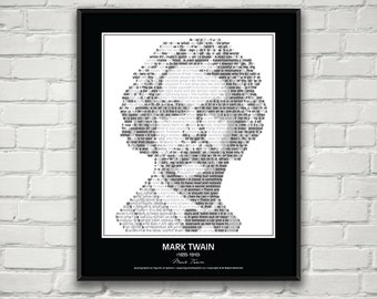 Mark Twain Quotes Print / Poster! Mark Twain Portrait made from amusing Mark Twain quotes! Mark Twain Wall Art Print Decor. Huckleberry Finn