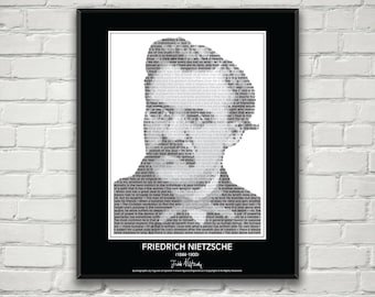 Nietzsche Quotes Poster- in his own words! Nietzsche Portrait made from more than 50 inspirational Nietzsche quotes! Wall Art Print Decor.