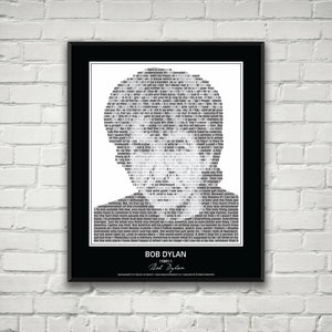 Bob Dylan Quotes Poster / Print! Bob Dylan portrait made from inspirational Bob Dylan quotes! Wall Art. Wall Decor. Rock Poster.