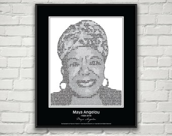 Maya Angelou Quotes Print Poster! Maya Angelou Portrait made from inspirational Maya Angelou quotes! Maya Angelou Wall Art Wall Decor.