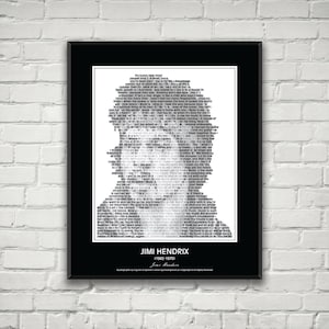 Jimi Hendrix Quotes Poster / Print! Jimi Hendrix Portrait made from inspirational Jimi Hendrix quotes! Hendrix Wall Art Decor. 70&#39;s Rock