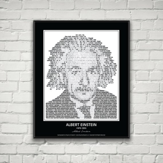 Albert Einstein Quotes Print / Poster! Albert Einstein Portrait made from inspirational Albert Einstein quotes! Einstein Wall Art Decor.