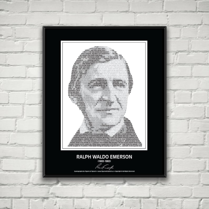 Lámina/Póster con citas de Ralph Waldo Emerson. Retrato de Ralph Waldo Emerson compuesto por más de 50 citas inspiradoras. Decoración para pared. imagen 1