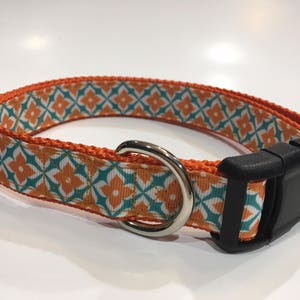 Orange Teal Diamond Dog Collar/Leash