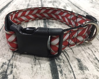 Peppermint Stripe Dog Collar/Leash- Handmade Dog Collar For Everyday Use - Adjustable Pet Collar