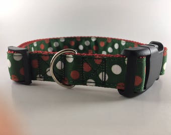 Christmas Dots Dog Collar/Leash- Handmade Dog Collar For Everyday Use - Adjustable Pet Collar