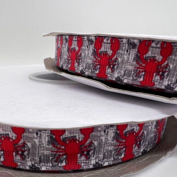 5/8" or 7/8" (6 Yards) Grosgrain Ribbon Nautical Lobster Newspaper