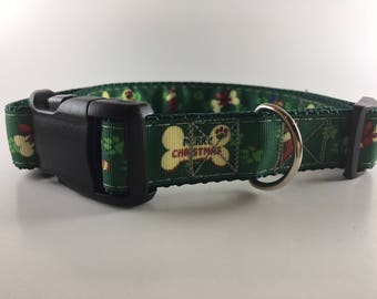 Christmas Bones Stocking Gingerbread Men Dog Collar/Leash- Handmade Dog Collar For Everyday Use - Adjustable Pet Collar
