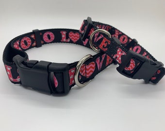 XOXO Love Dog Collar/Leash - Handmade Dog Collar for Everyday Use - Adjustable Pet Collar