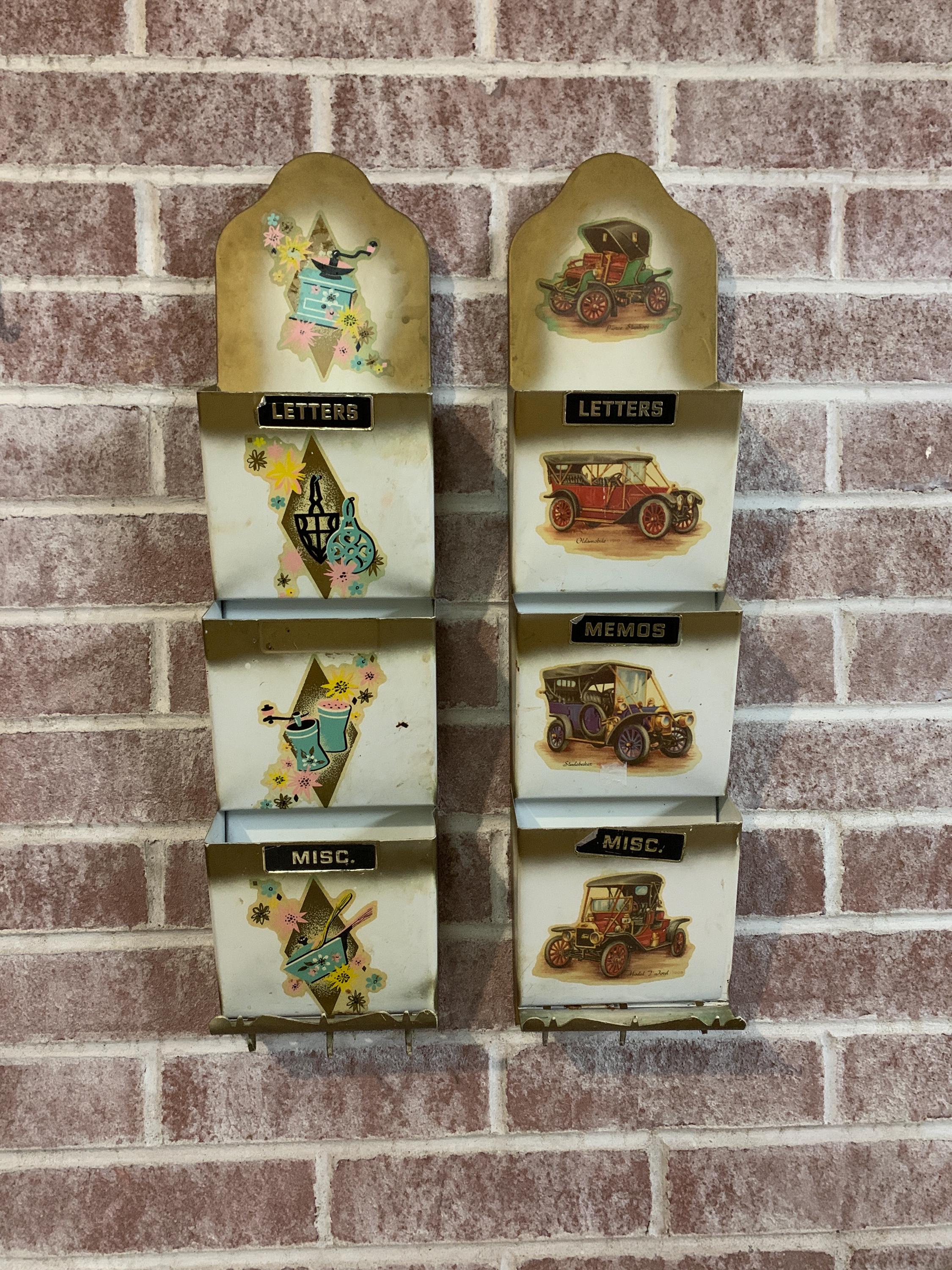 Mid Century 3-bin Letters Memos Miscellaneous Tin Metal Mail