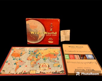 Vintage Parker Brothers &quot;Wide World Travel Game&quot; board game, near complete, 1957
