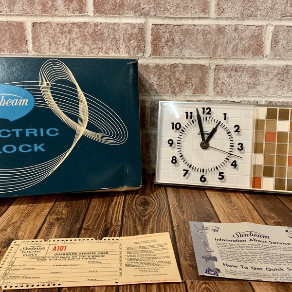 Vintage Sunbeam Electric Analog Wall Clock | Mosiac Tiles | Model A-101 | Original Packaging and Papers | 1960’s | Parts & Repair