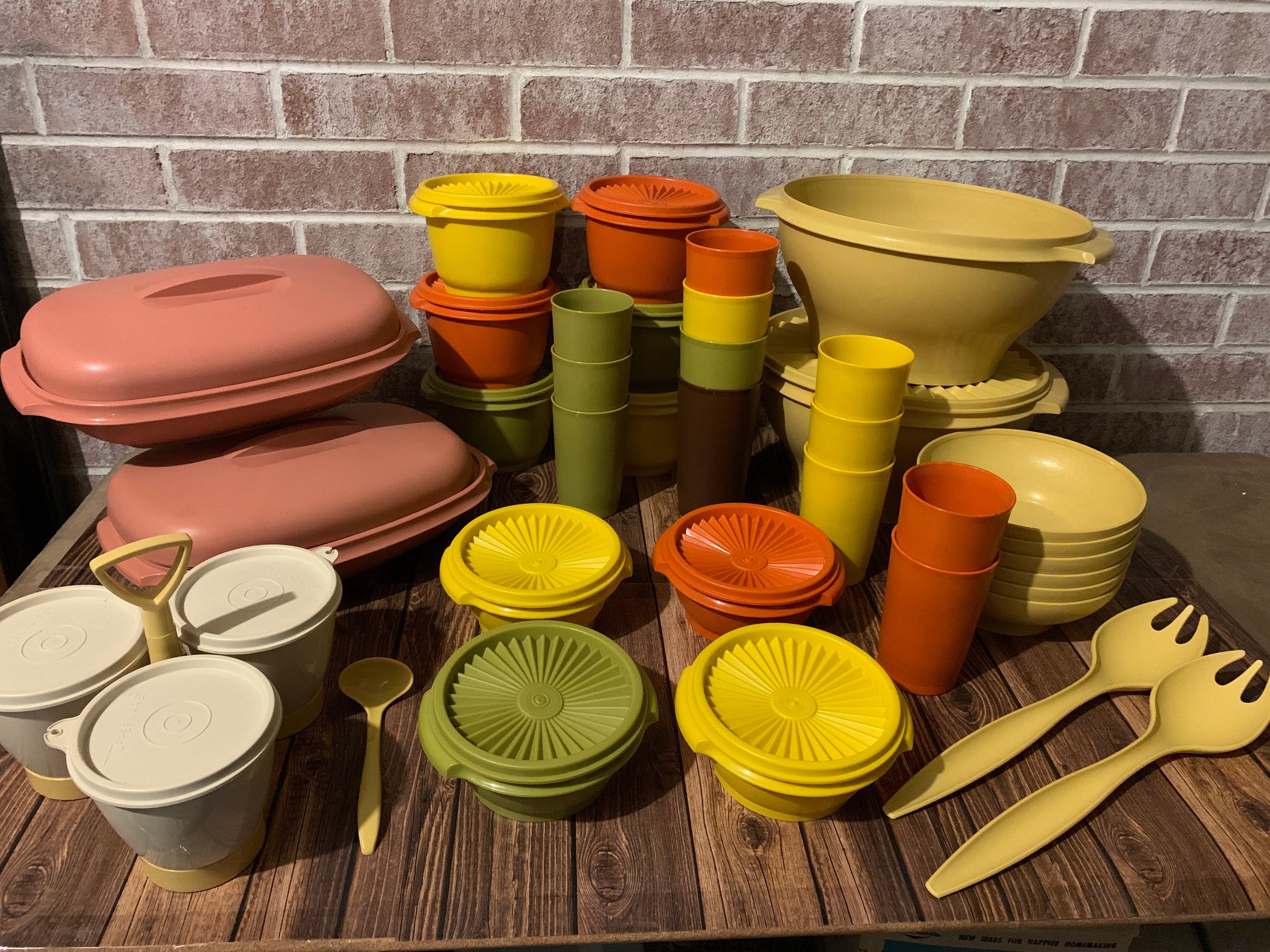 Vintage Tupperware Selection Condiment Caddy Vegetable Steamers Tumblers  Lidded Bowls Salad Sets 1970s 